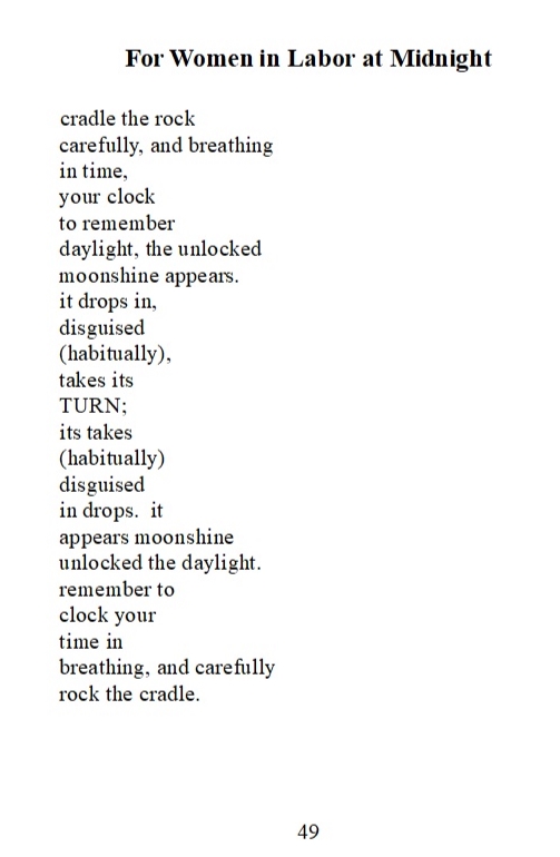 a closeup of the palindrome poem entitled For Women in Labor at Midnight